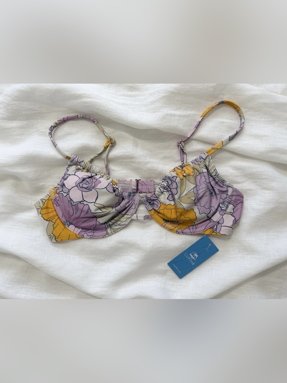 Cupshe Lavender & Mustard Floral Bikini Top | Size M
